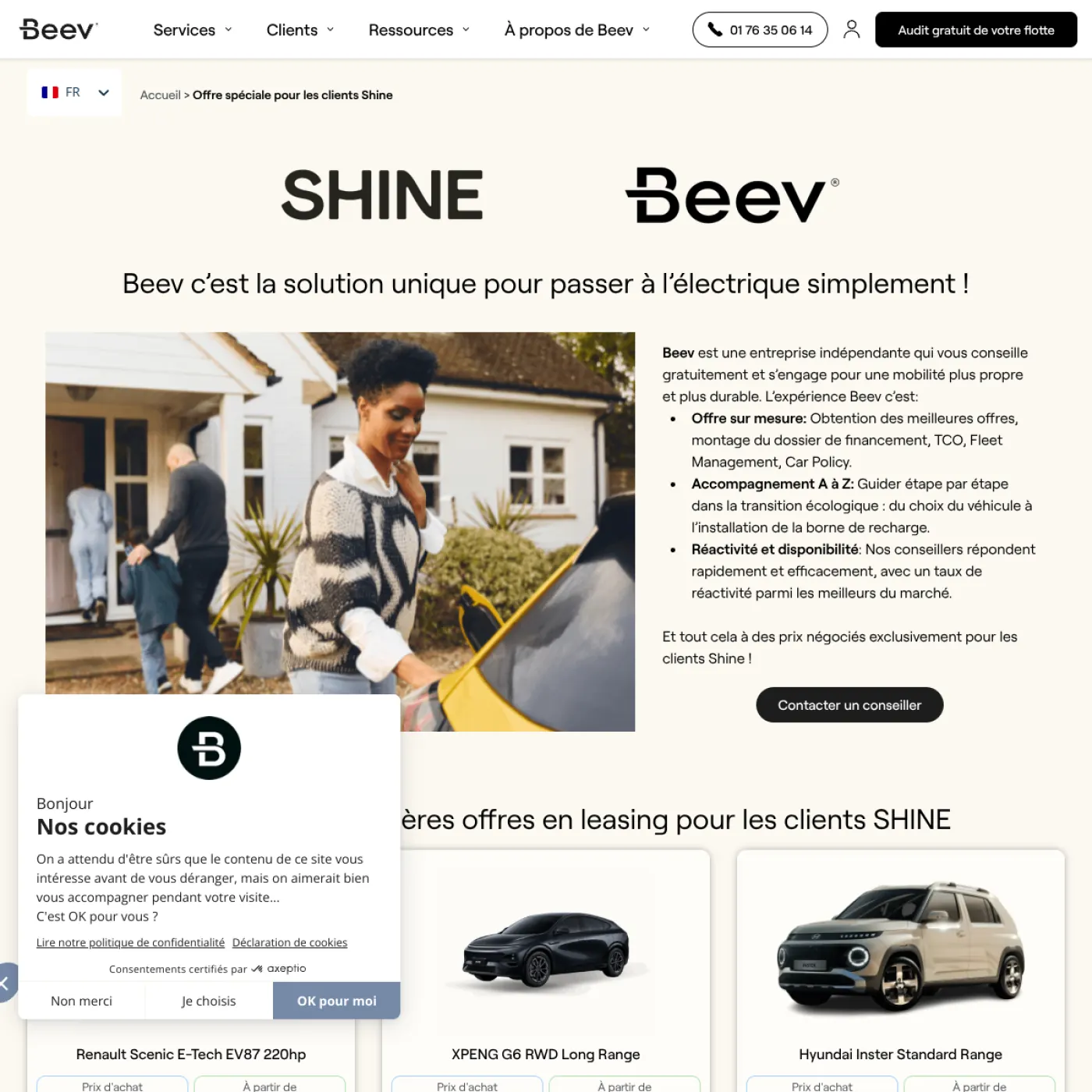 Landing page de l'offre co-brandée Shine × Beev