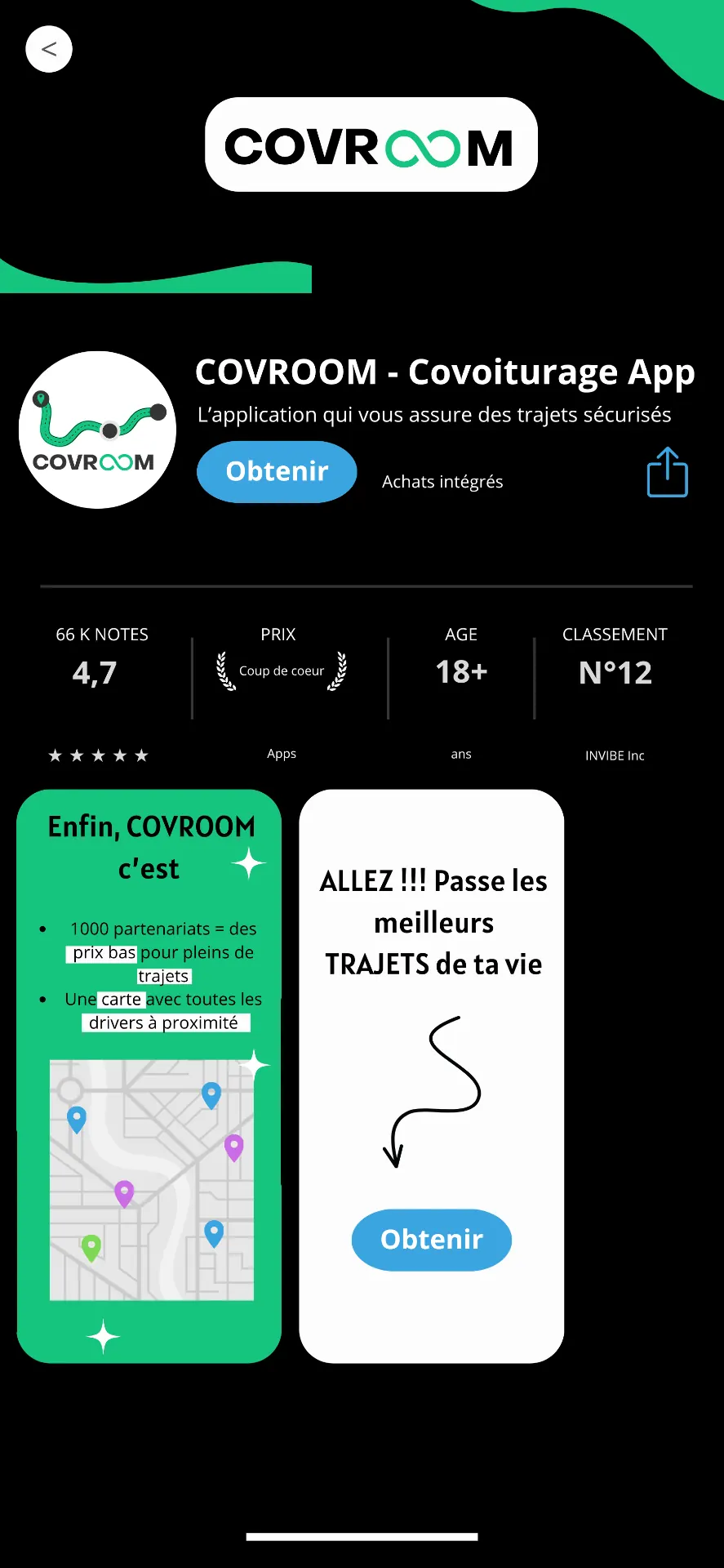 Écran des récompenses vertes de Covroom