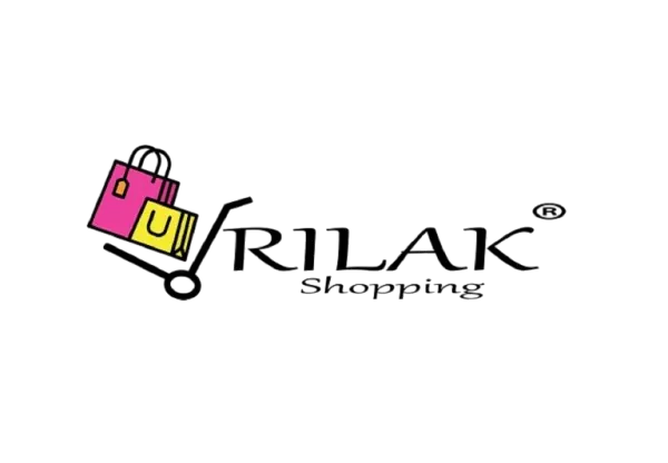 Logo Rilak Shopping, caddie graphique jaune et rose