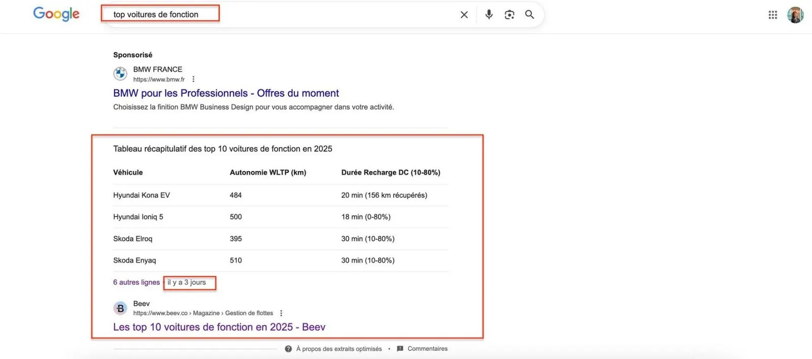 Article Beev affiché en position 0 sur Google